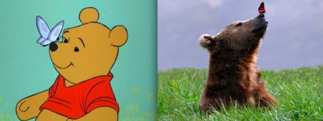 Gấu Pooh và con bướm trong phim hoạt hình "The Winne Pooh".